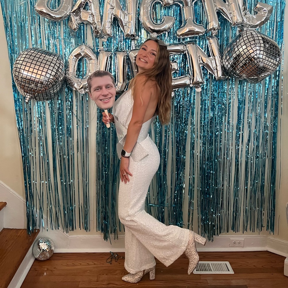 White Sequin Disco Queen Jumpsuit